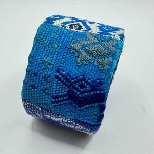 Clever Carriage company Cloth Leather Cuff Bangle bracelet Blue Western Aztec